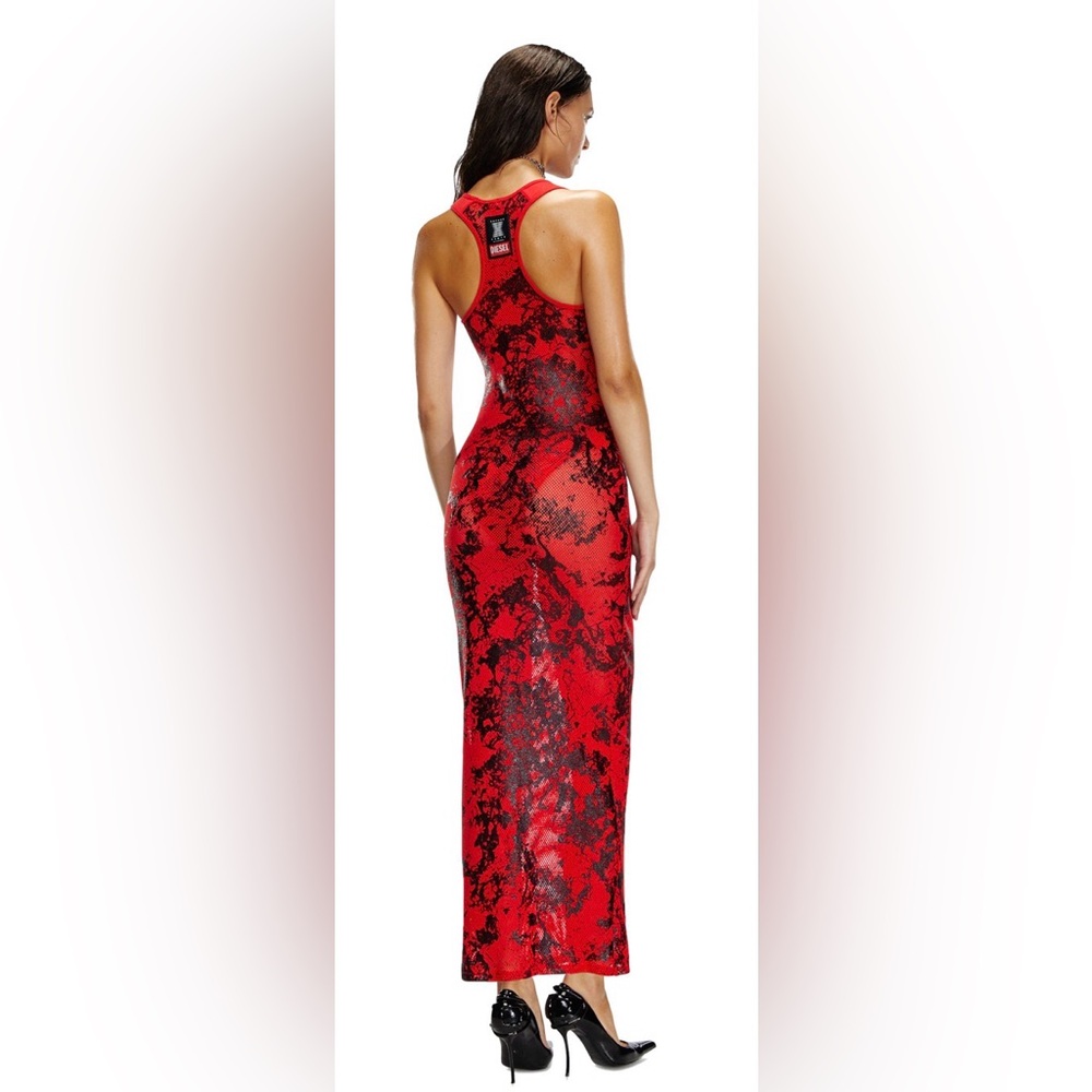 SAVAGE FENTY xDIESEL FOILED FISHNET MAXI SLEEP SLIP BLUSHIN RED BLACK lingerie M